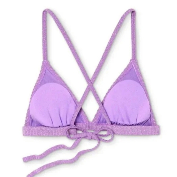 Xhilaration Purple Metallic Ribbed Triangle Bikini Top Size Medium (4-6) # - Picture 4 of 6